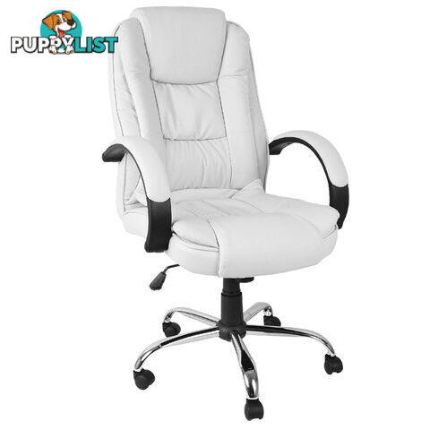 Deluxe PU Leather Computer Chair High Back Headrest Office Desk Chair White