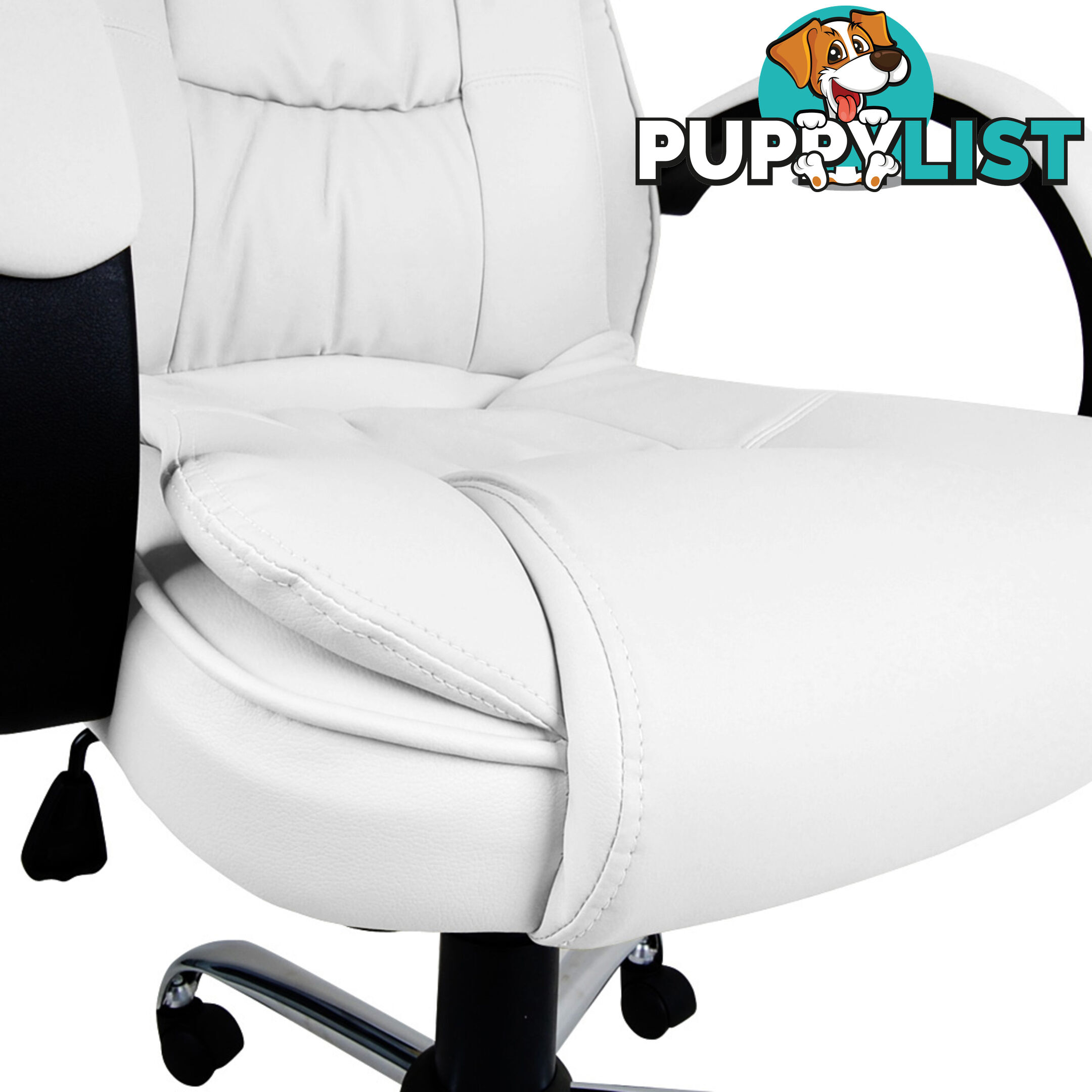 Deluxe PU Leather Computer Chair High Back Headrest Office Desk Chair White