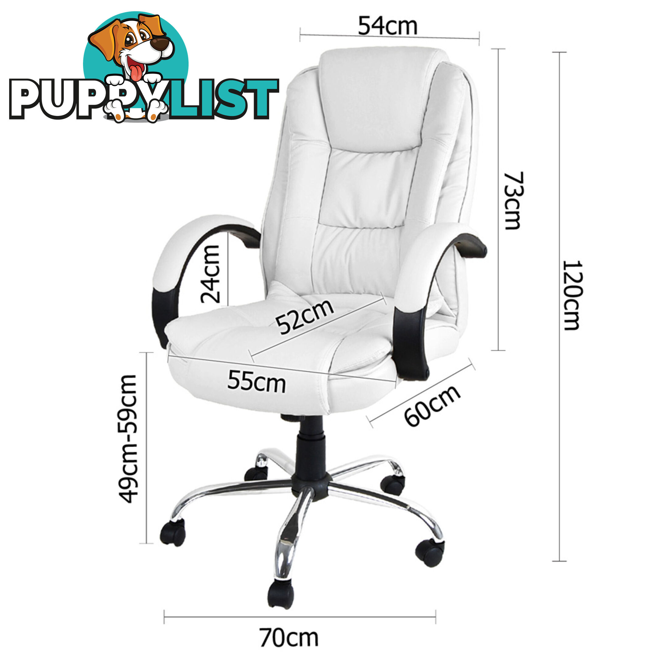 Deluxe PU Leather Computer Chair High Back Headrest Office Desk Chair White