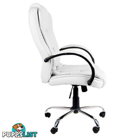 Deluxe PU Leather Computer Chair High Back Headrest Office Desk Chair White