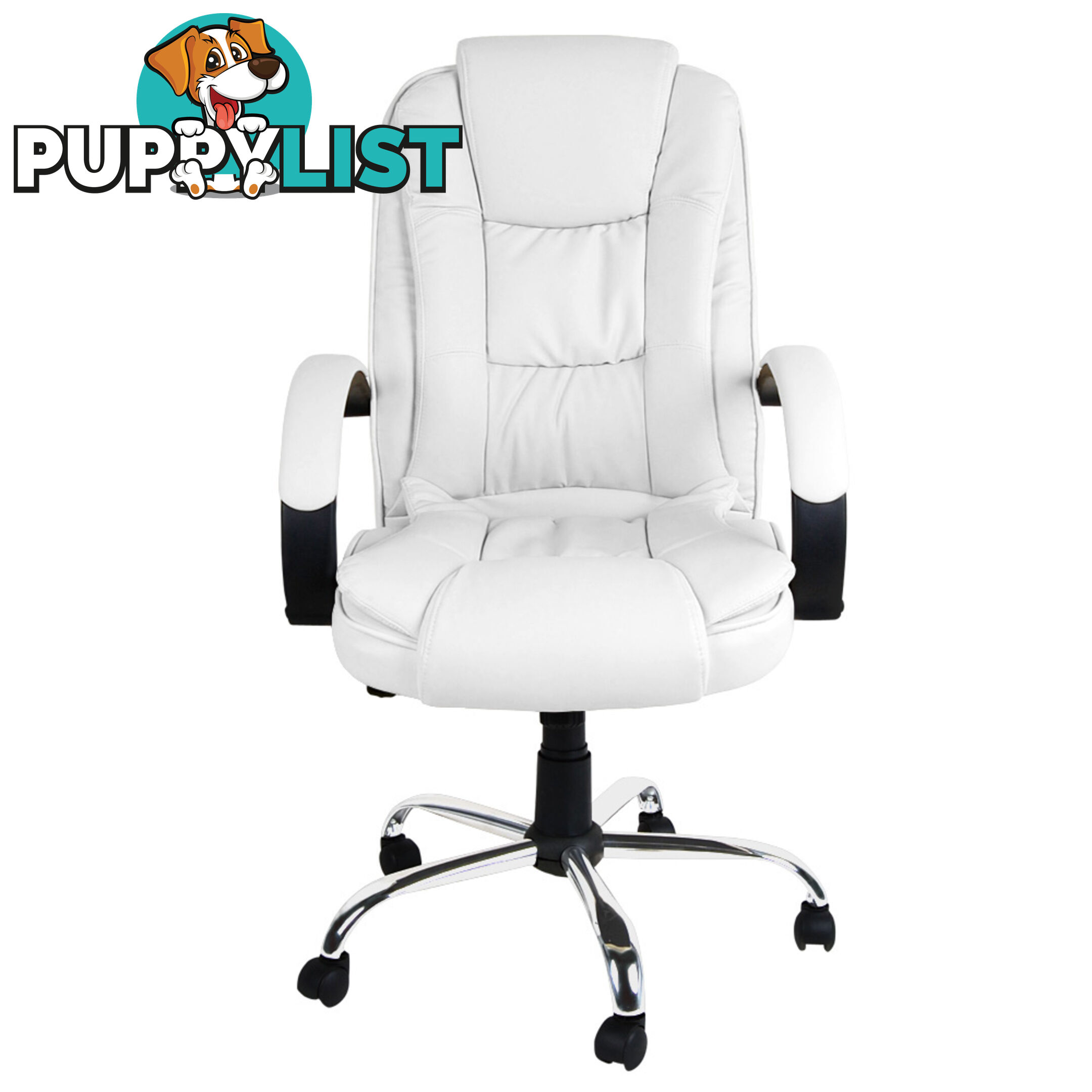 Deluxe PU Leather Computer Chair High Back Headrest Office Desk Chair White