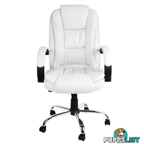 Deluxe PU Leather Computer Chair High Back Headrest Office Desk Chair White