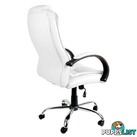 Deluxe PU Leather Computer Chair High Back Headrest Office Desk Chair White