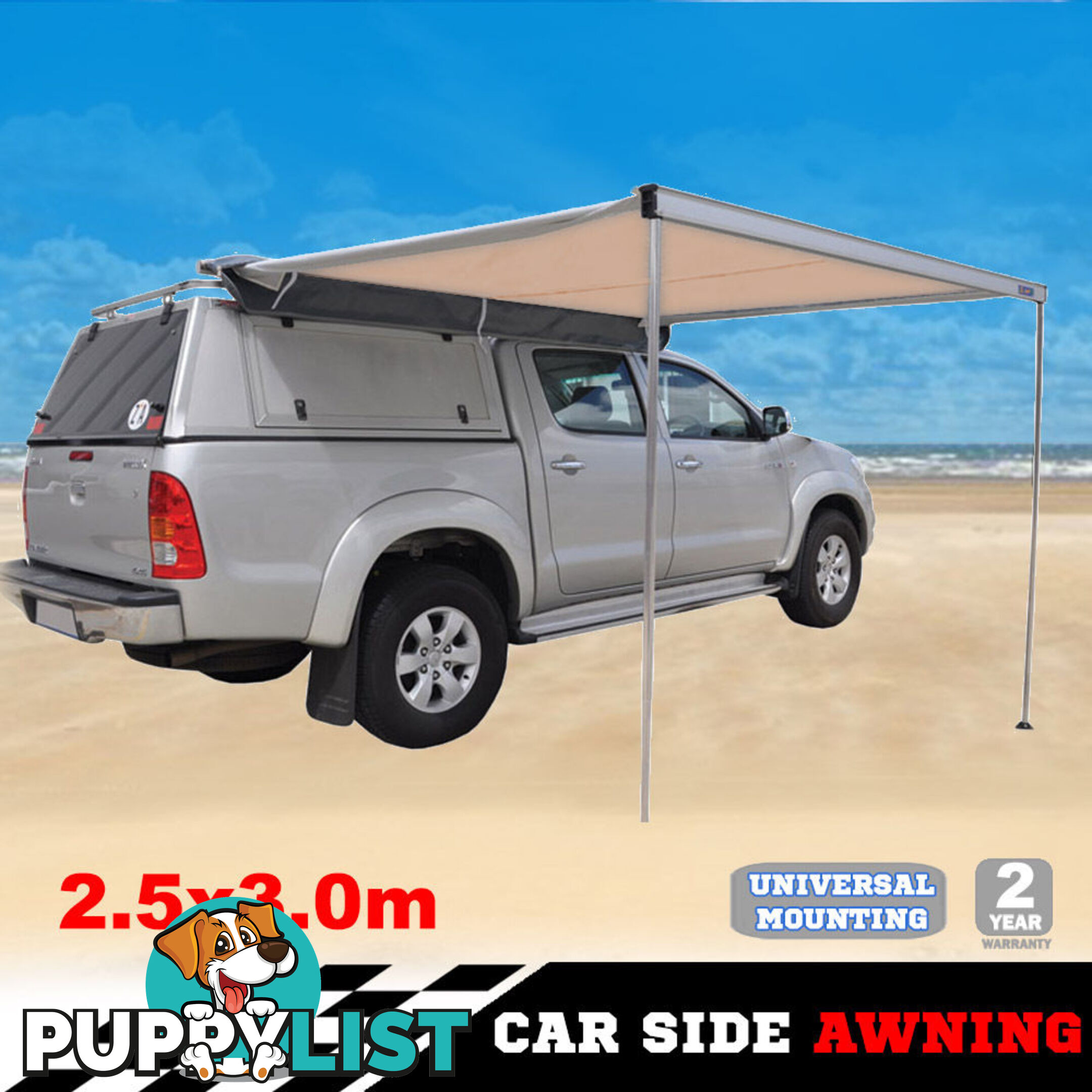 Car Awning Roof Top Tent 2.5M x 3M Outdoor Camper Trailer Camping Pull Out 4WD