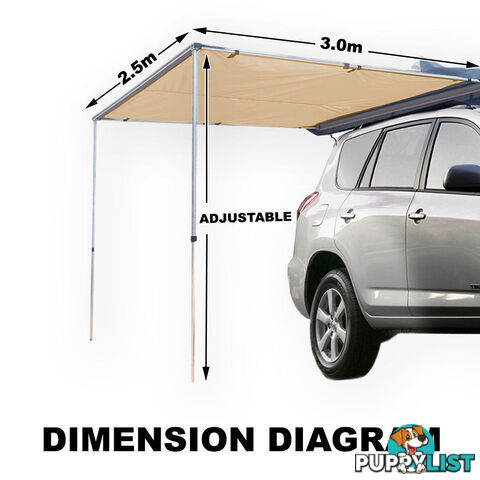 Car Awning Roof Top Tent 2.5M x 3M Outdoor Camper Trailer Camping Pull Out 4WD