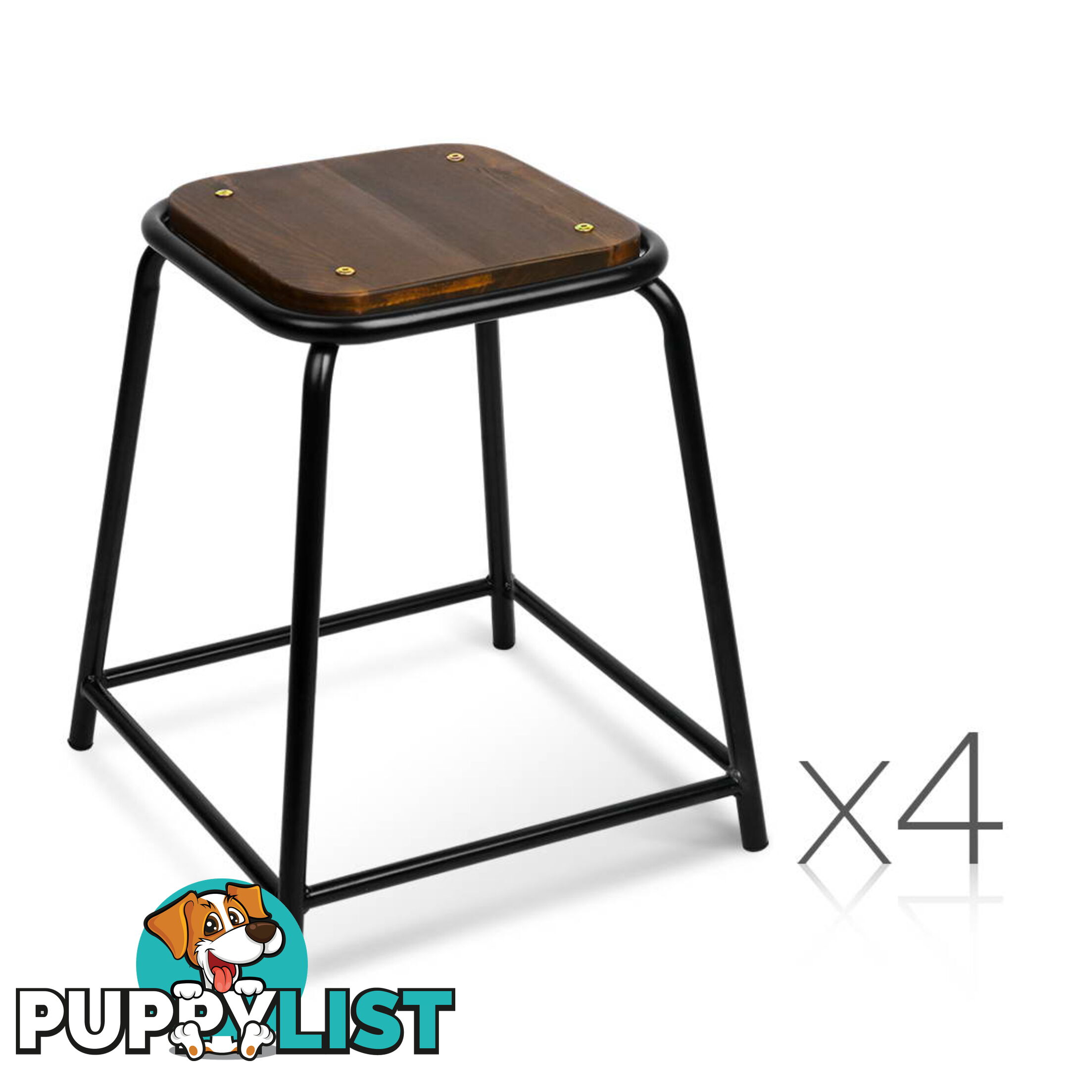 Set of 4 Stackable Wooden Seat Stools _ 48.5CM