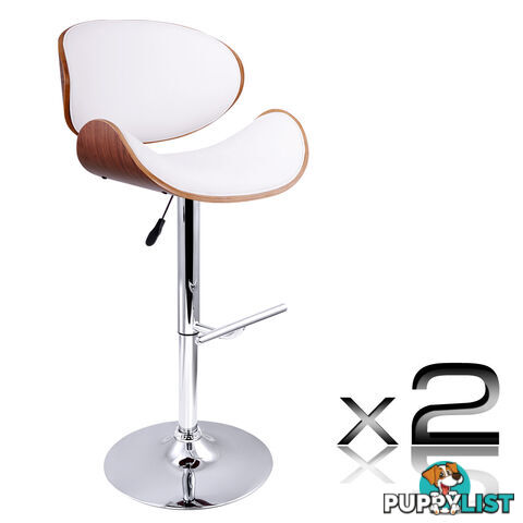 Set of 2 Wooden Kitchen Bar Stool Padded Seat White