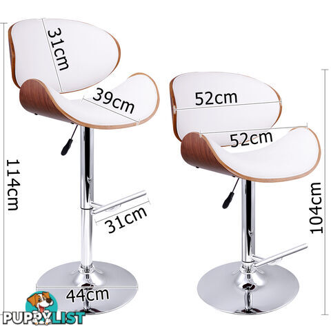 Set of 2 Wooden Kitchen Bar Stool Padded Seat White