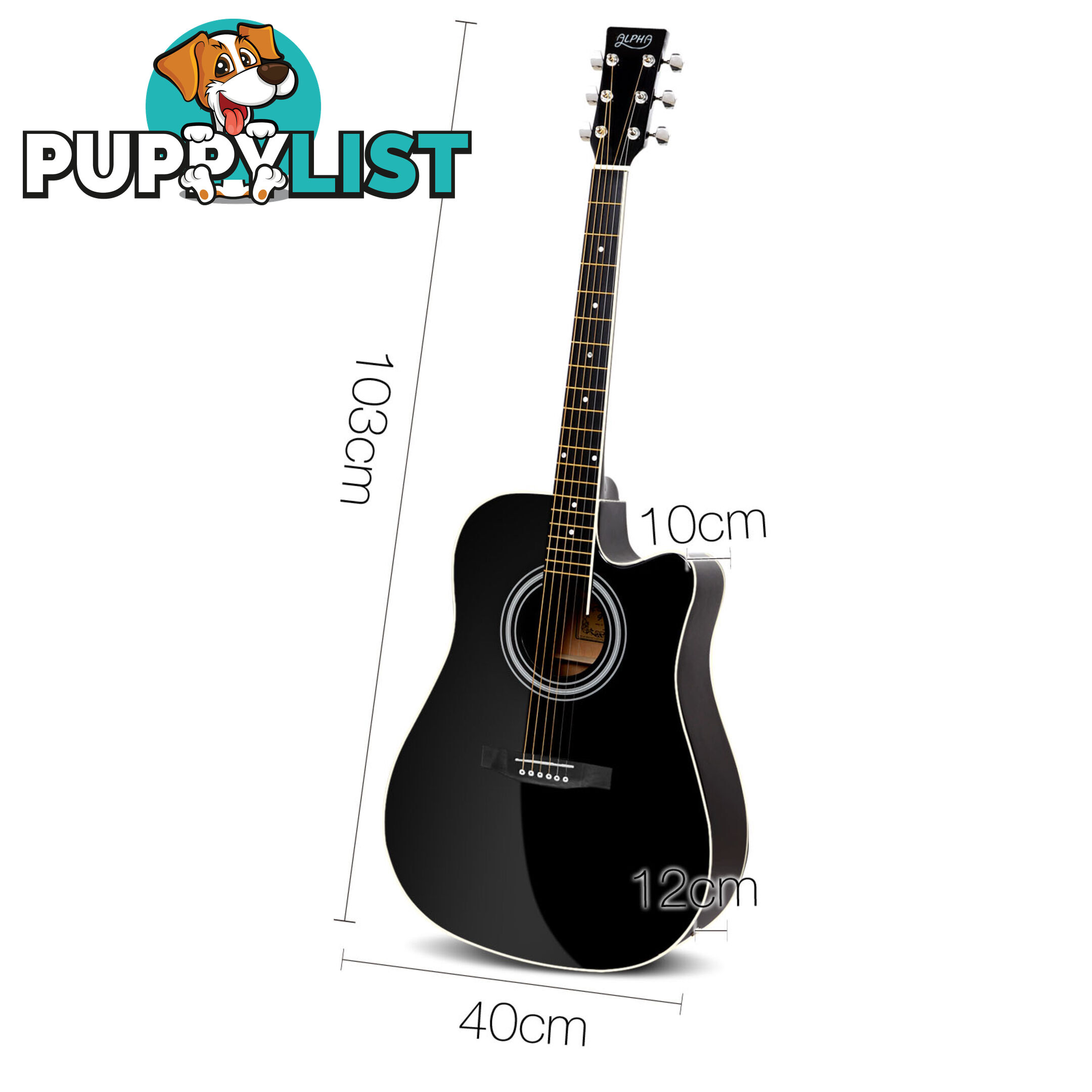 41in Steel-Stringed Acoustic Guitar Black