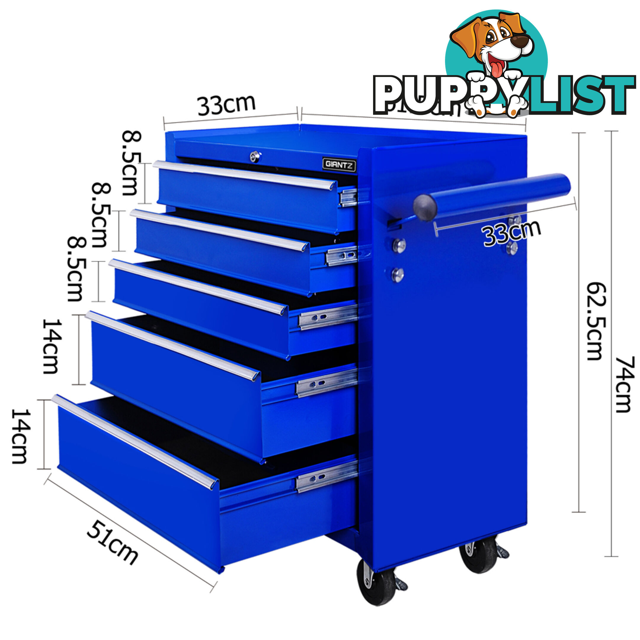 5 Drawers Toolbox Chest Cabinet Tool Box Roller Trolley Blue