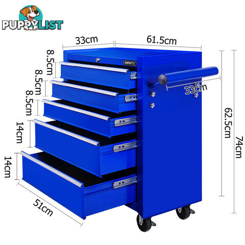 5 Drawers Toolbox Chest Cabinet Tool Box Roller Trolley Blue