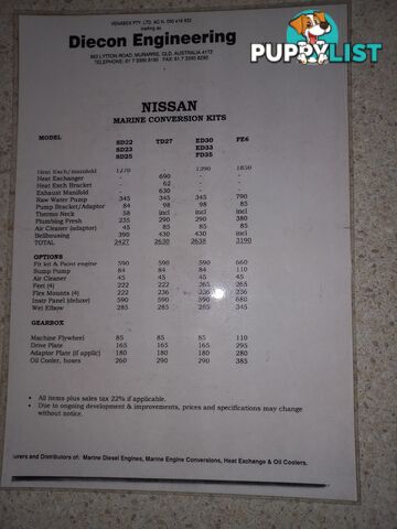 Nissan ED33 diesel engine with Marine conversion kit - about 80 hp.