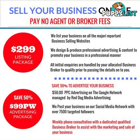 The Most Cost Effective Way To Sell Your Business  $299 No Agents or Broker Fees 