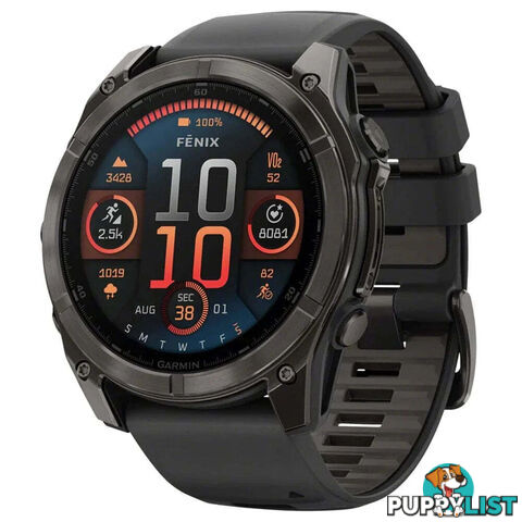 Garmin Fenix 8 51mm AMOLED Solar Sapphire Carbon Gray DLC Titanium with Black/Pebble Gray Silicone Band