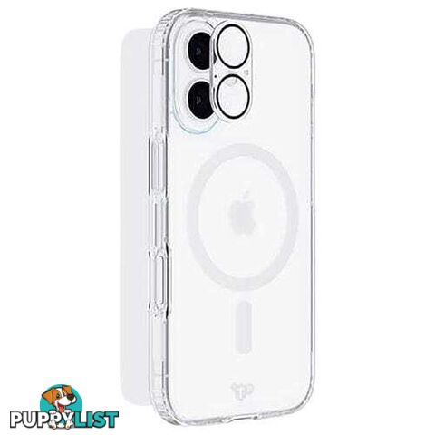 Tech21 3 in 1 Bundle for iPhone 16 (EvoClear MagSafe Case + Tempered Glass + Lens Protector)