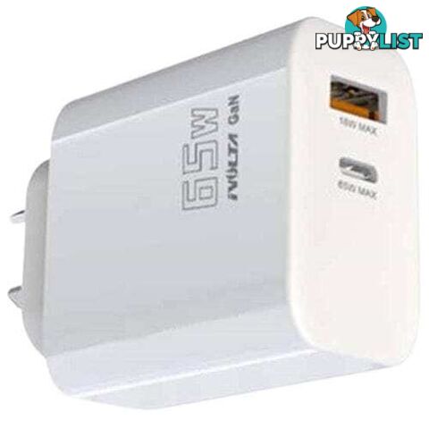 iVolta 65W DUAL PORT Fast Wall Charger (Type C PD 3.0 + USB A QC)