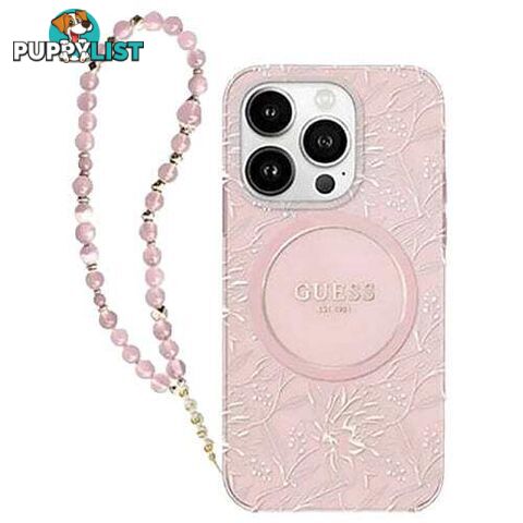 Guess Flowers with Bead Strap MagSafe for iPhone 16 Pro