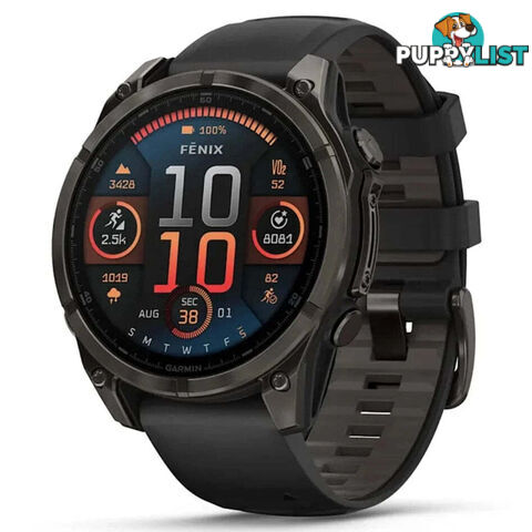 Garmin Fenix 8 47mm AMOLED Sapphire Carbon Gray DLC Titanium with Black/Pebble Gray Silicone Band