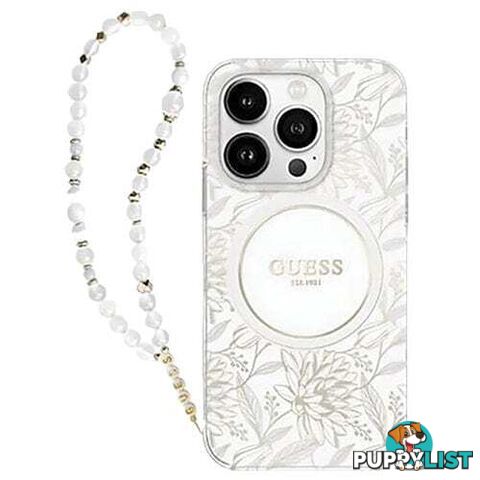 Guess Flowers with Bead Strap MagSafe for iPhone 16 Pro Max