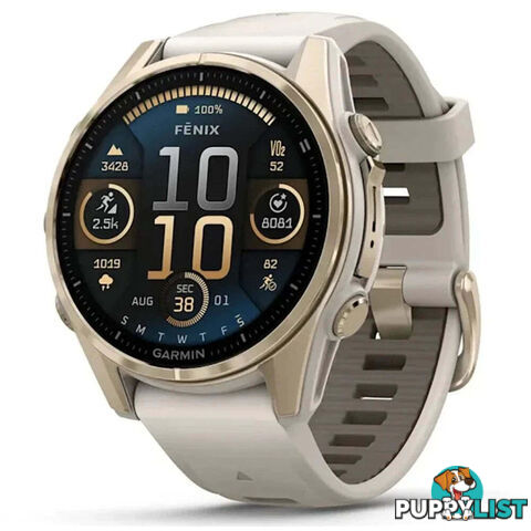 Garmin Fenix 8 43mm AMOLED Sapphire Soft Gold with Fog Gray/Dark Sandstone Silicone Band