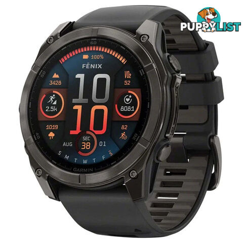 Garmin Fenix 8 51mm AMOLED Sapphire Carbon Gray DLC Titanium with Black/Pebble Gray Silicone Band