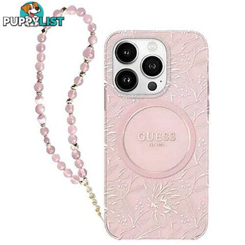 Guess Flowers with Bead Strap MagSafe for iPhone 16 Pro Max