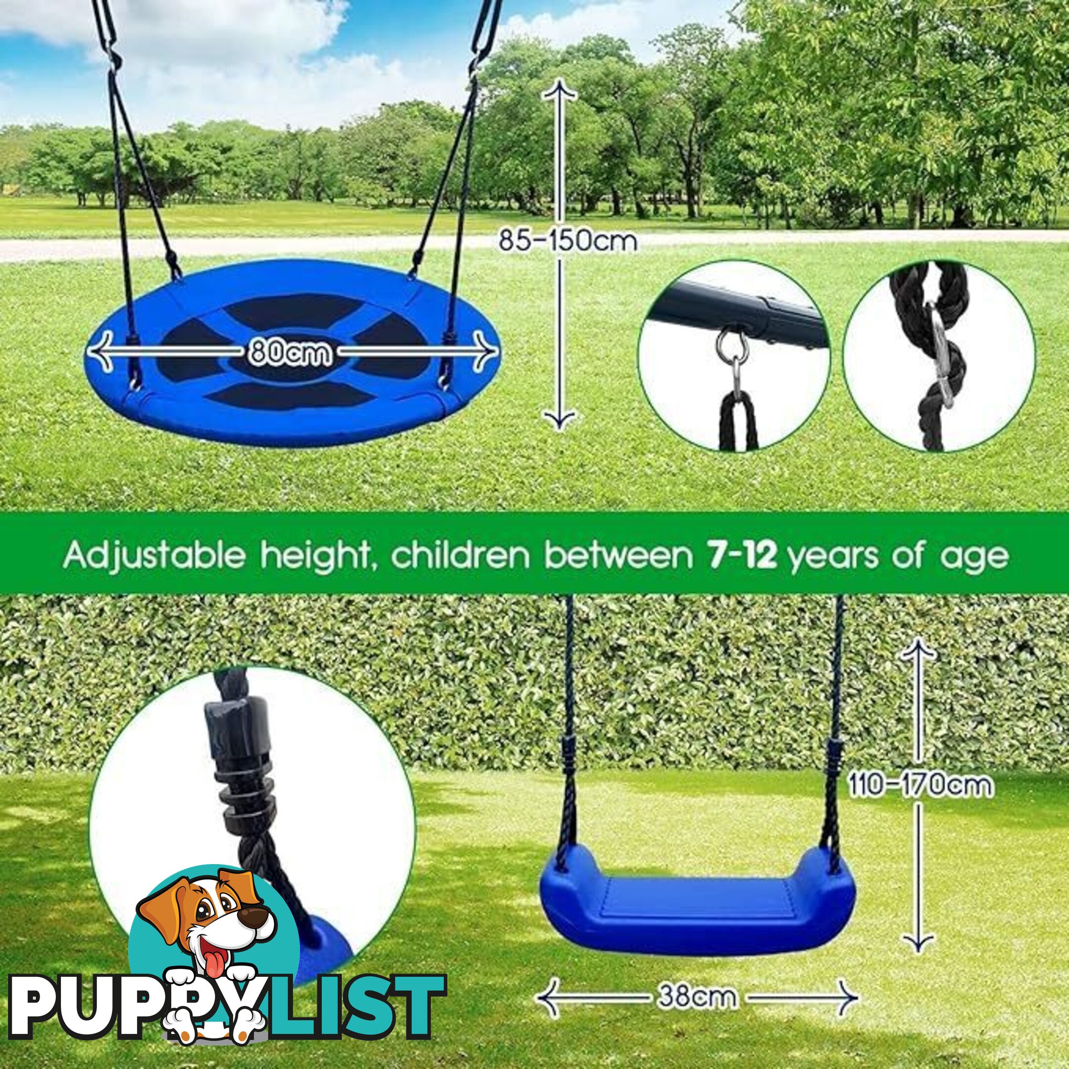 6 in 1 Swing Set with Seesaw, Basketball Hoop, Heavy-Duty Metal Children Playset