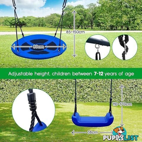 6 in 1 Swing Set with Seesaw, Basketball Hoop, Heavy-Duty Metal Children Playset