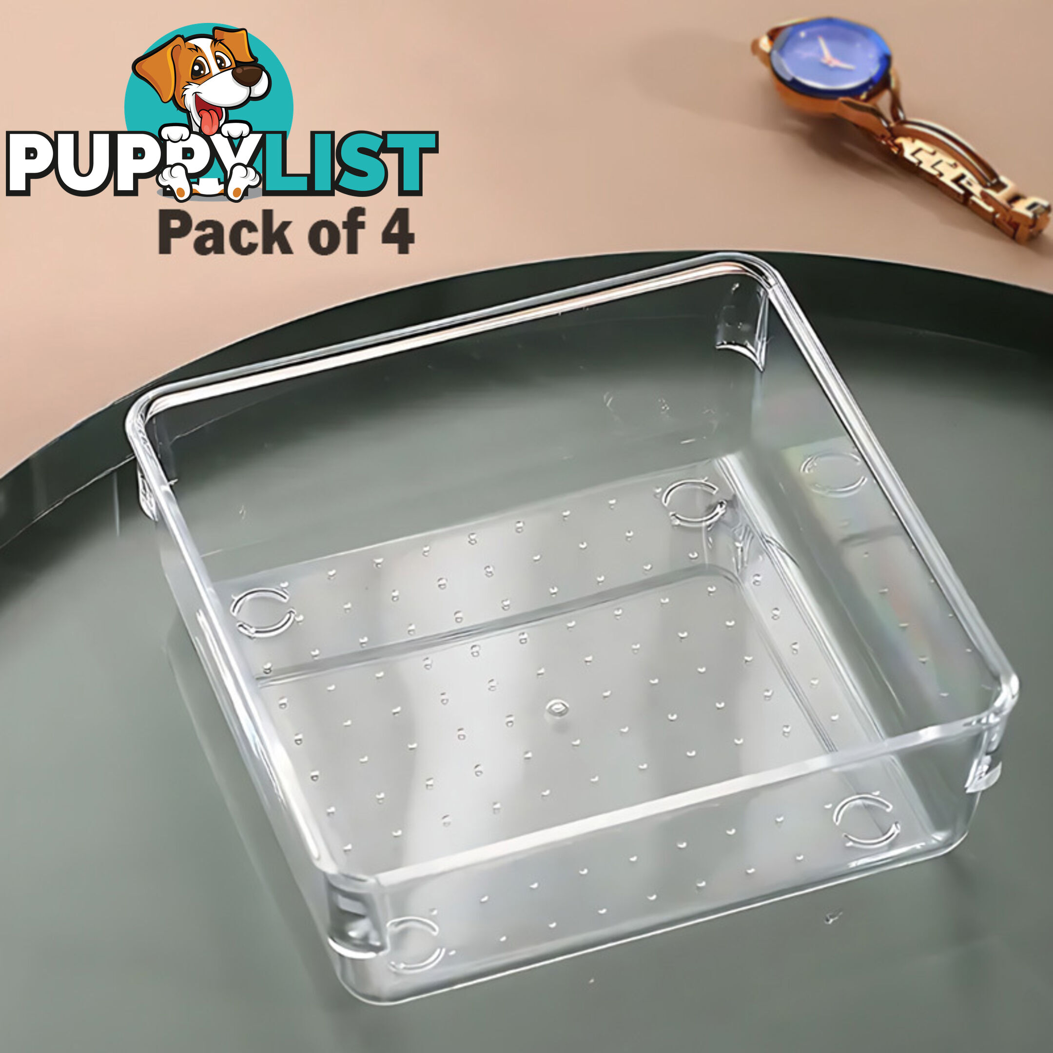 4x clear rectangle and square Storage Trays