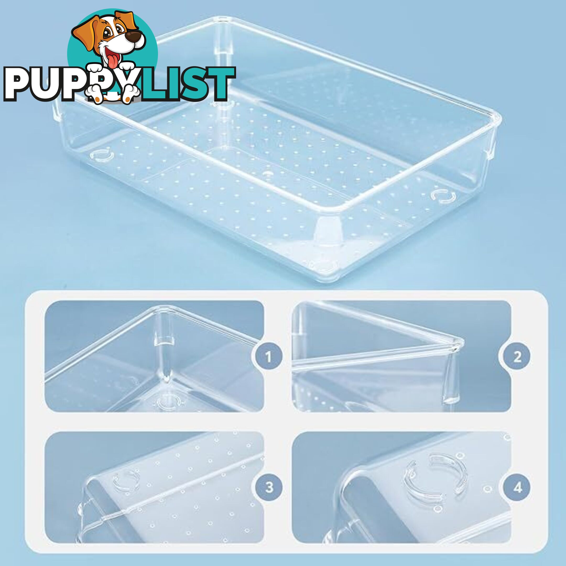 4x clear rectangle and square Storage Trays