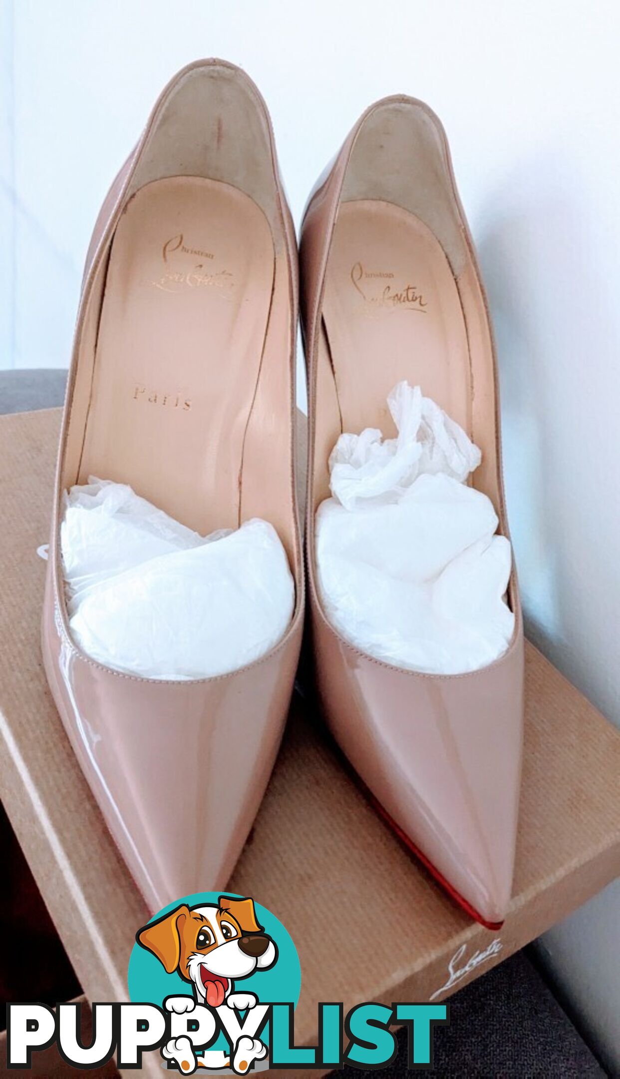 Christian Louboutin Authentic Pigalle 100 Patent Leather Pumps in Nude