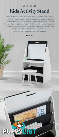 Kids Bookshelf/Whiteboard Rack Desk