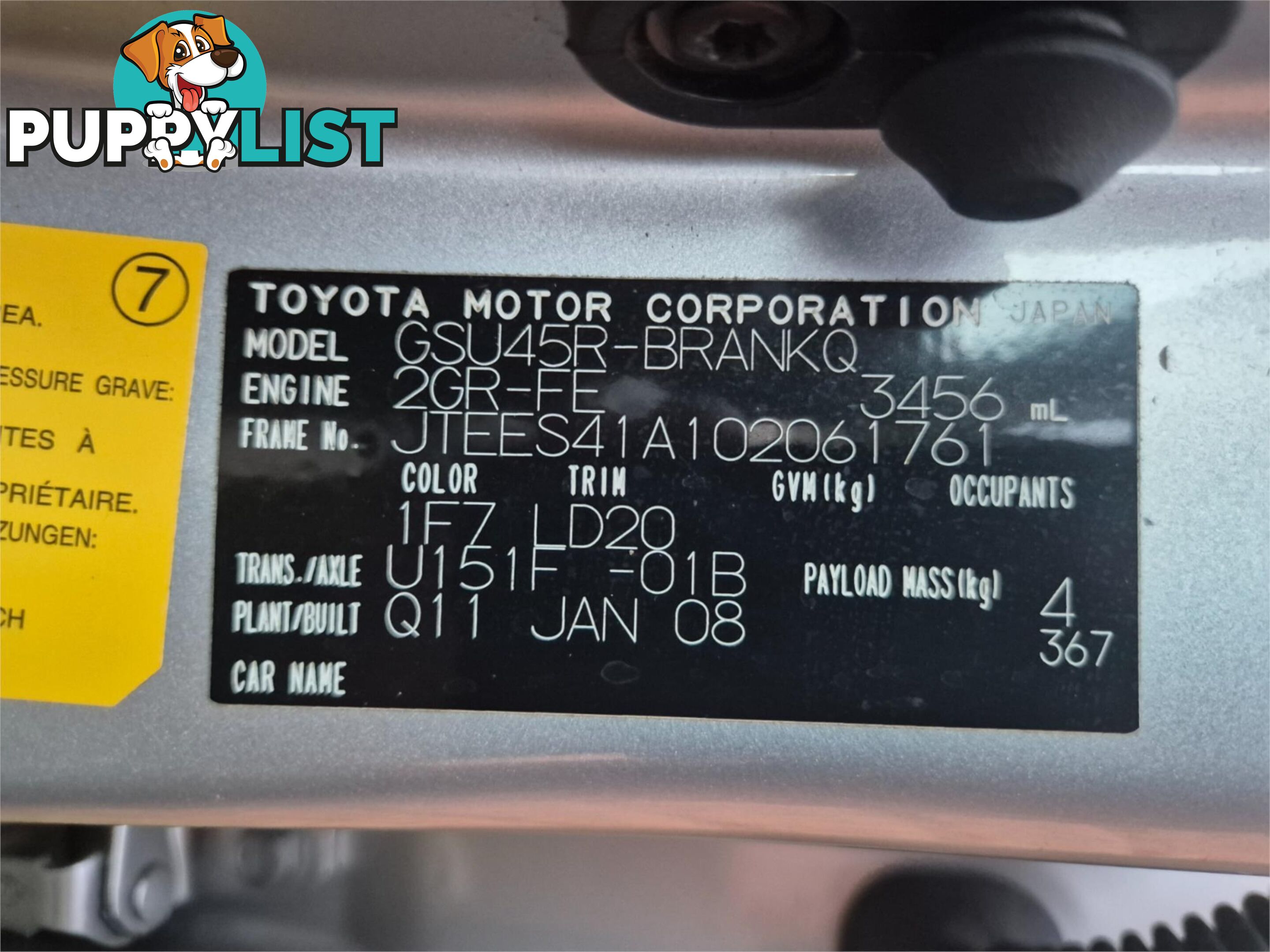 2008 TOYOTA KLUGER WAGON KX-S WAGON