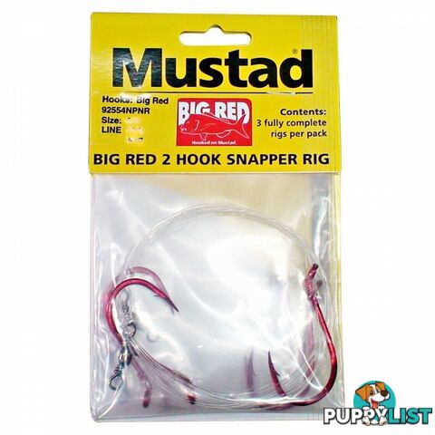 Mustad Big Red Double Hook Fishing Rigs (3pk) - MUSTAD-BR-RIG - Mustad Hooks