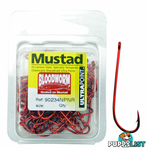 Mustad Bloodworm Long Shank Fishing Hooks (Box) - Bloodworm-box - Mustad Hooks