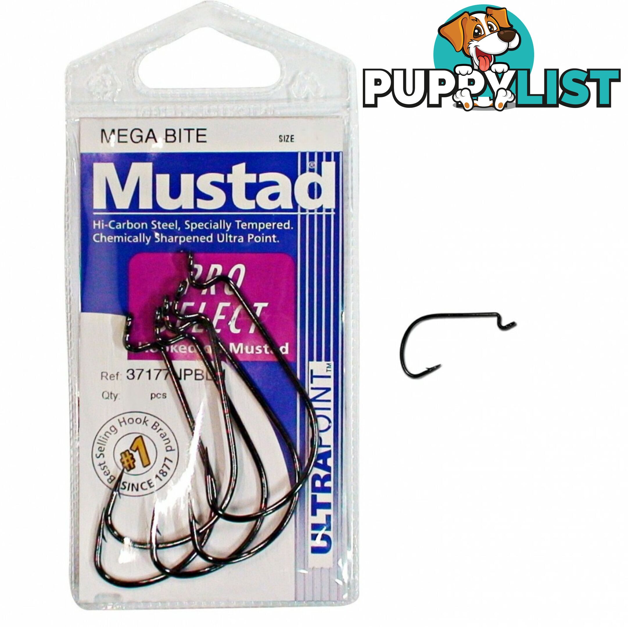 Mustad Mega Bite Kinked Fishing Hooks Single Packet - MMB - Mustad Hooks