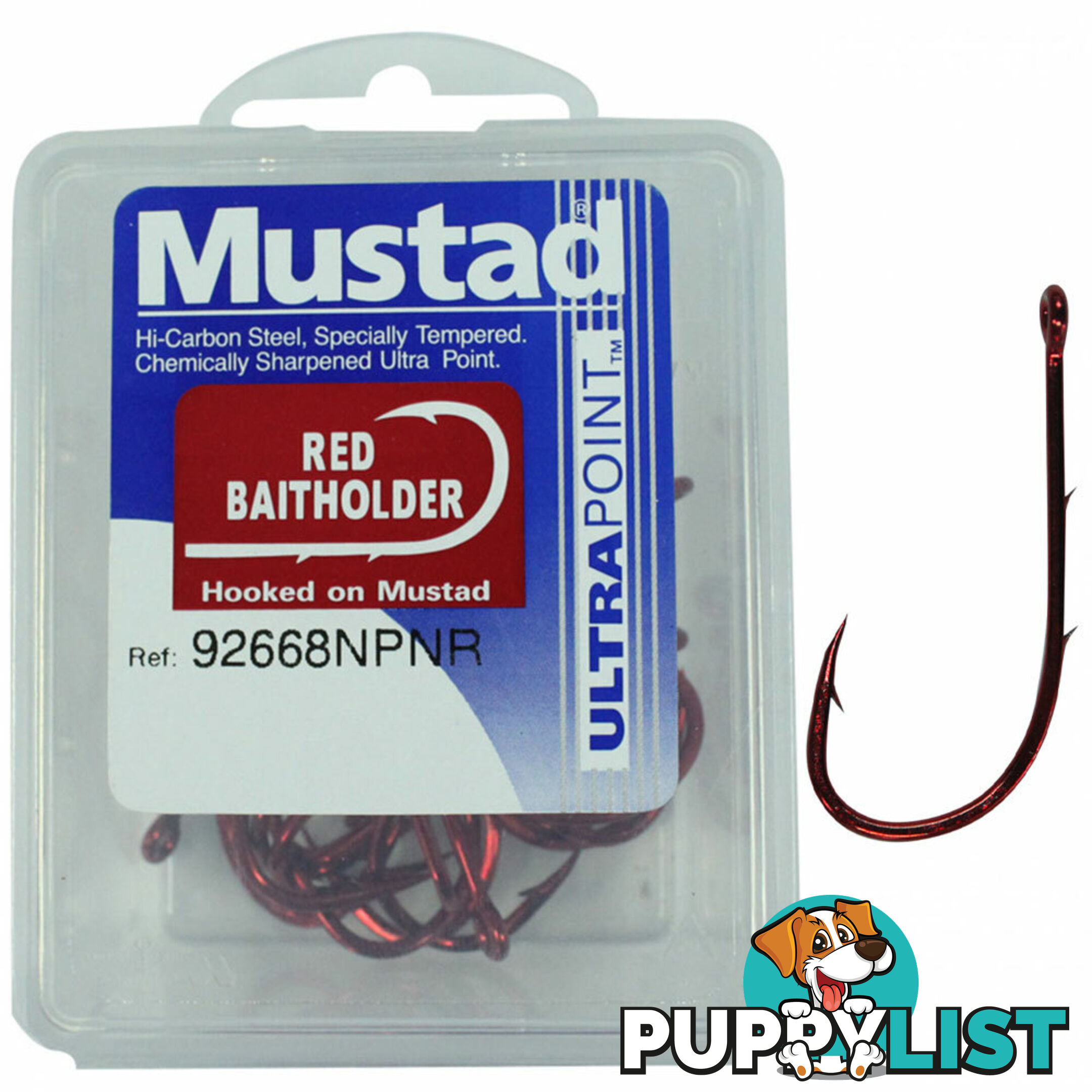 Mustad Red Bait Holder Fishing Hooks (Box) - Red BH Box - Mustad Hooks