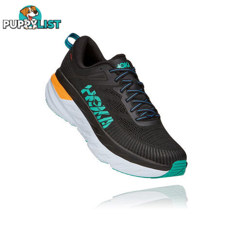 Hoka Mens Bondi 7 Running Shoe - Black/Atlantis - HOKA