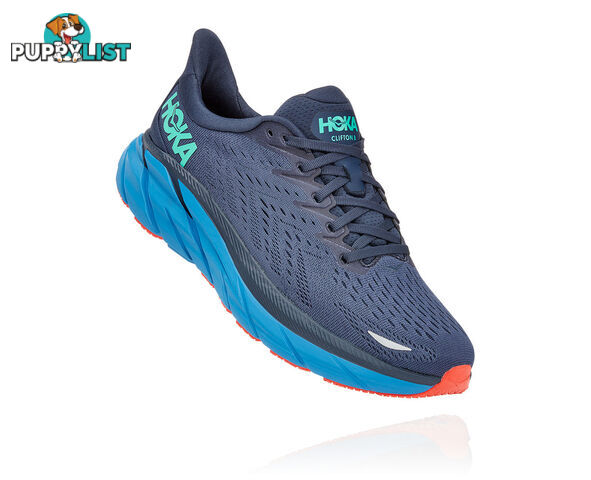 Hoka Mens Clifton 8 Wide Running Shoe - Outer Space/Vallarta Blue - HOKA