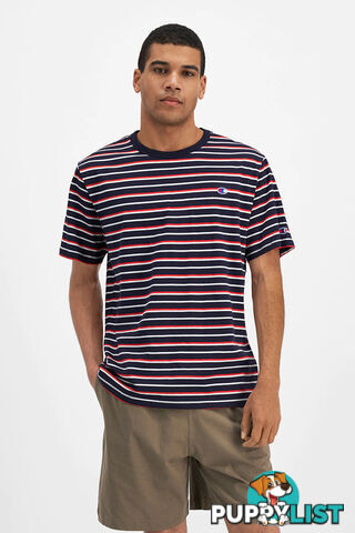 Champion Mens Script Stripe Tee - Navy Stripe - CHAMPION