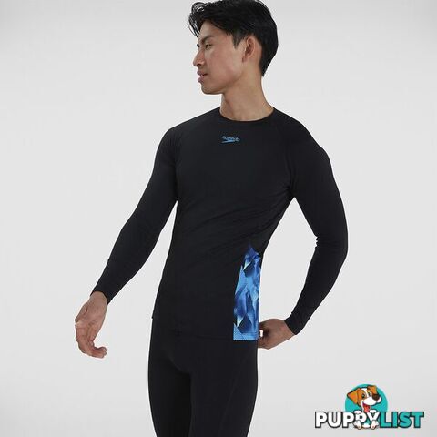 Speedo Mens Print Long Sleeve Top - Black - SPEEDO