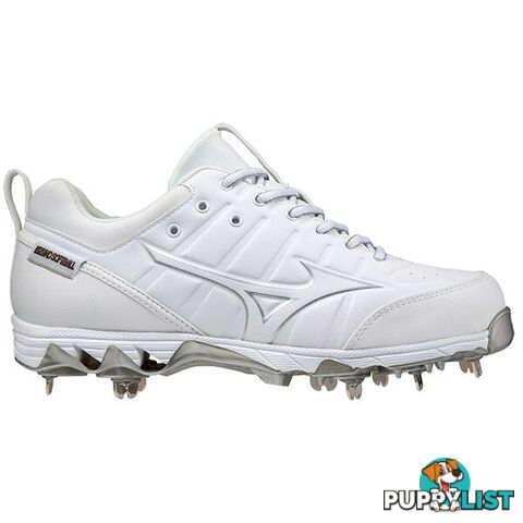 Mizuno 9-Spike Swift 7 Metal Adult Baseball/Softball Cleat - White/White - MIZUNO - 9342556356035