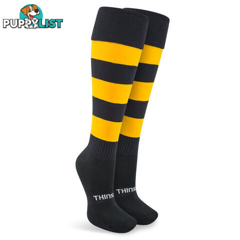 Thinskins Fine Knit Football Socks - Black/Gold Hoops - THINSKINS