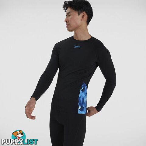 Speedo Mens Print Long Sleeve Top - Black - SPEEDO