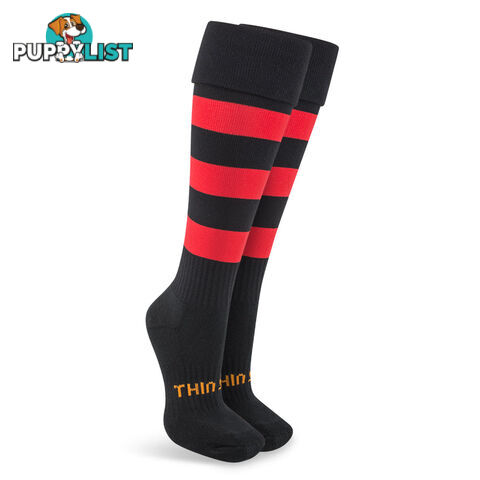 Thinskins Fine Knit Football Socks - Black/Red Hoops - THINSKINS