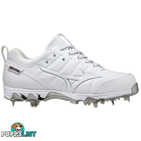 Mizuno 9-Spike Swift 7 Metal Adult Baseball/Softball Cleat - White/White - MIZUNO - 9342556356059