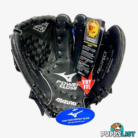 Mizuno Prospect Powerclose 10 Inch RHT Baseball Ball Glove - Black/Grey - MIZUNO