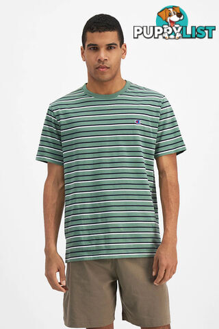 Champion Mens Script Stripe Tee - Green Stripe - CHAMPION