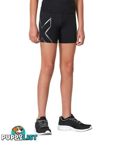 2XU Youth Compression 1/2 Shorts - Black/Silver - 2XU - 9336340653622