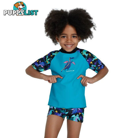 Speedo Toddler Boys Printed LS Rashie - Black/Aqua Green/Indaco - SPEEDO